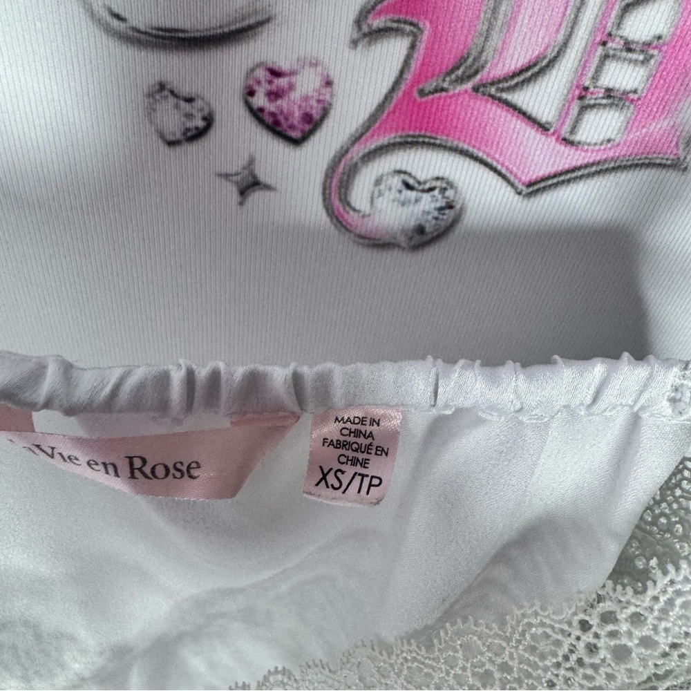 La vie en rose tank top camisole buttons shiny shimmer Lace Trim White Cami Top - Picture 4 of 12